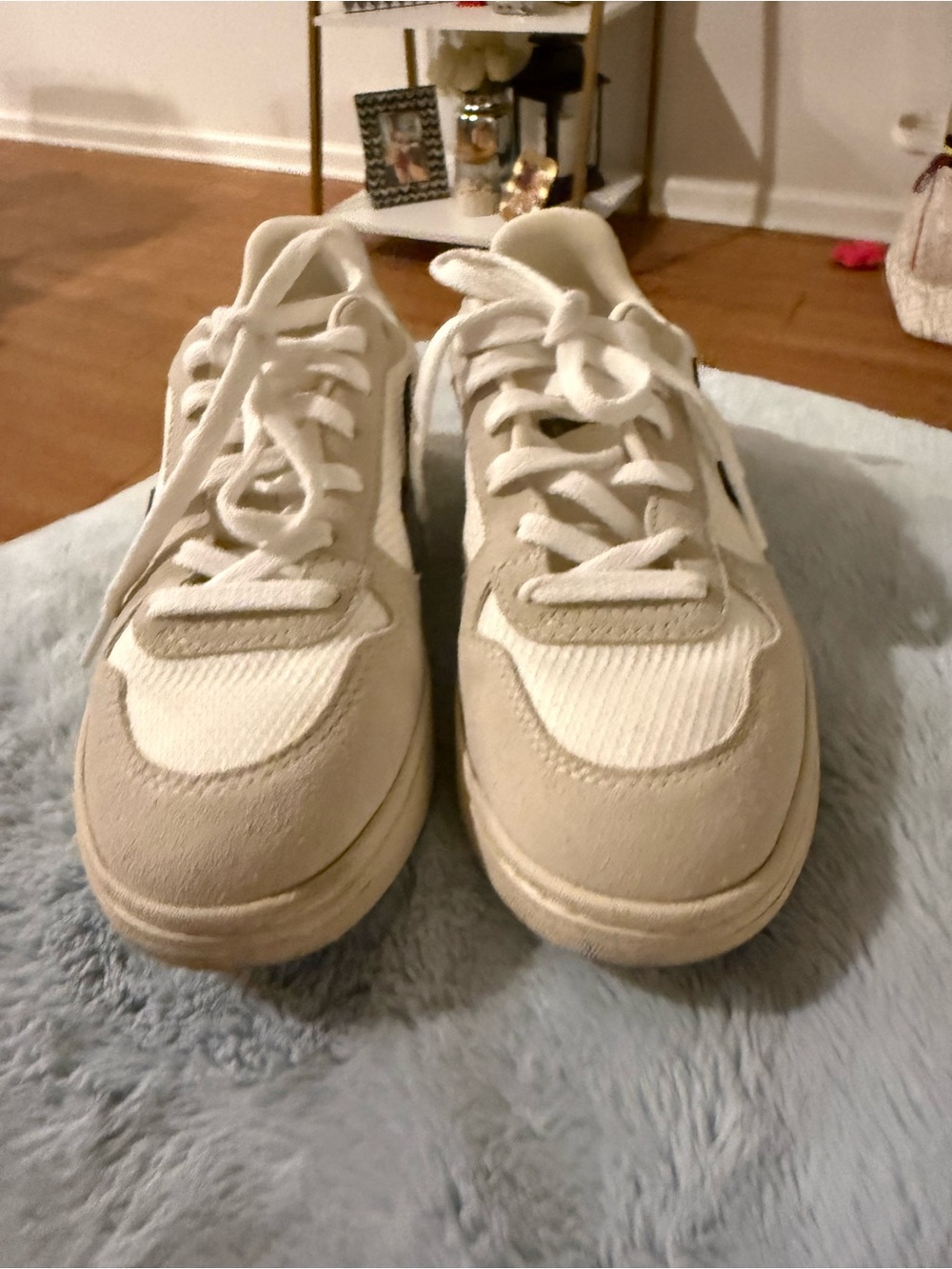 Veja Cream & White Suede Lace-Up Sneakers